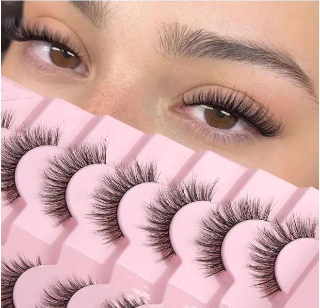 Onlyall Natural Lashes Wispy Lashes Natural Look False Eyelashes Flared Eyelashes 7 Pairs D-K06