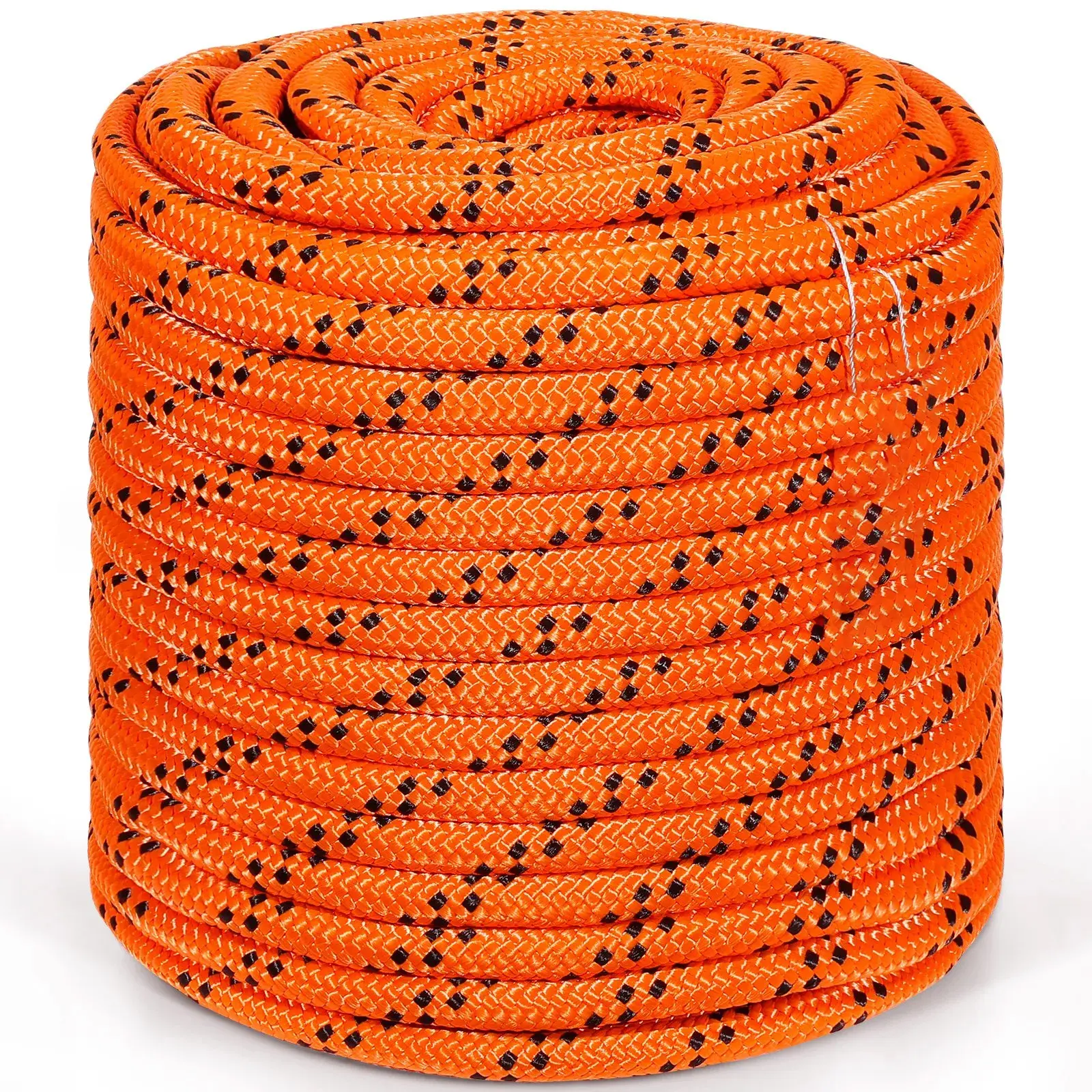 3/4 in Thick High Tenacity Rope - 24 Strands, 20000 LBS Breaking Strength, 3833 lbs Secondary Load, 220 ft Double Braided Polyester, Orange/Black, for Outdoor Arborist Rigging & Rescue