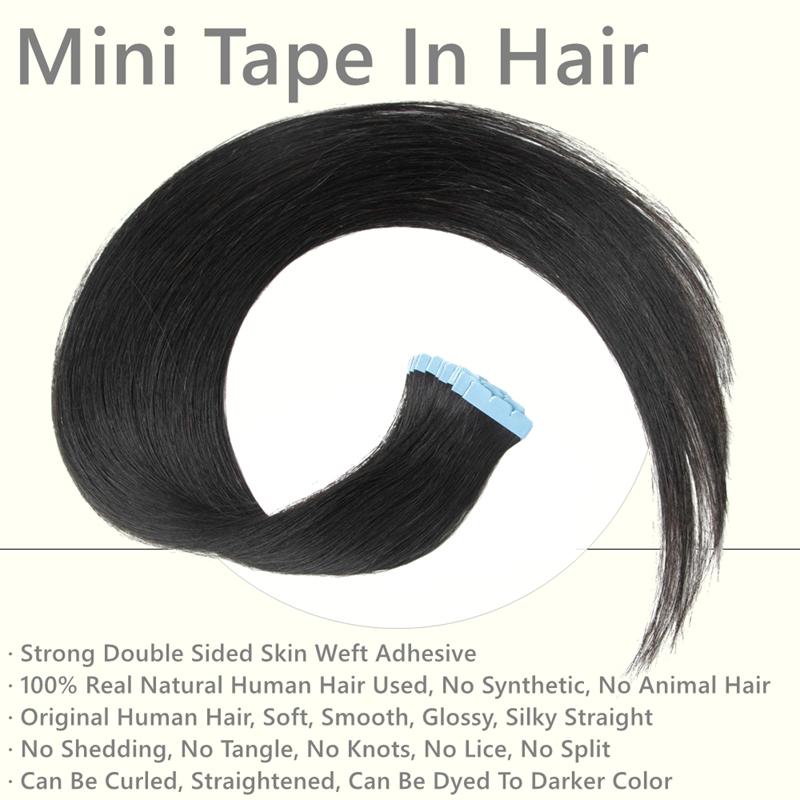 3*0.8cm Mini Tape In Hair Extensions Human Hair,Tape In Hair Extensions,10PCS/Pack,12inch-24inch Long Hair Extensions,Brazilian Remy Hair Extensions,Black/Brown/Blonde Hair Extensions For Women Add Volume,Daily Hair Extensions,Natural Invisible Hair