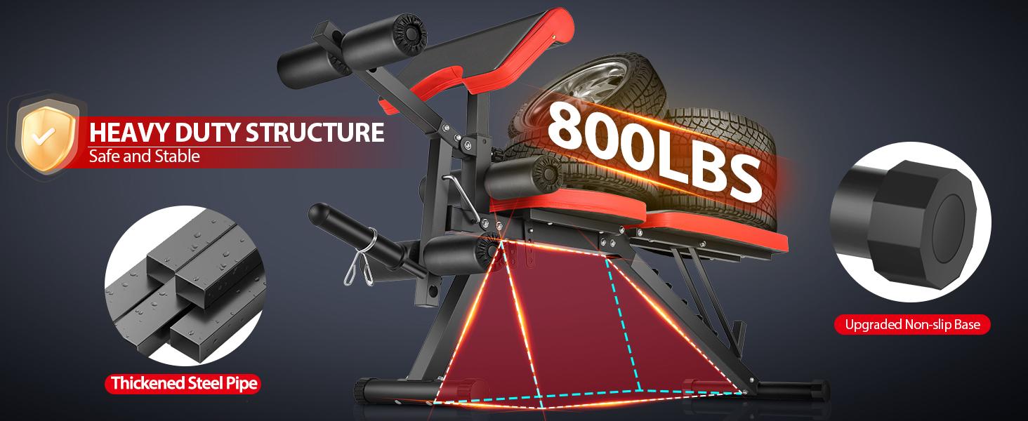 OPPSDECOR Olympic 900LBS Adjustable Weight Bench Press with Leg Extension & Preacher Curl Pad for Home Gym Workout Equipment