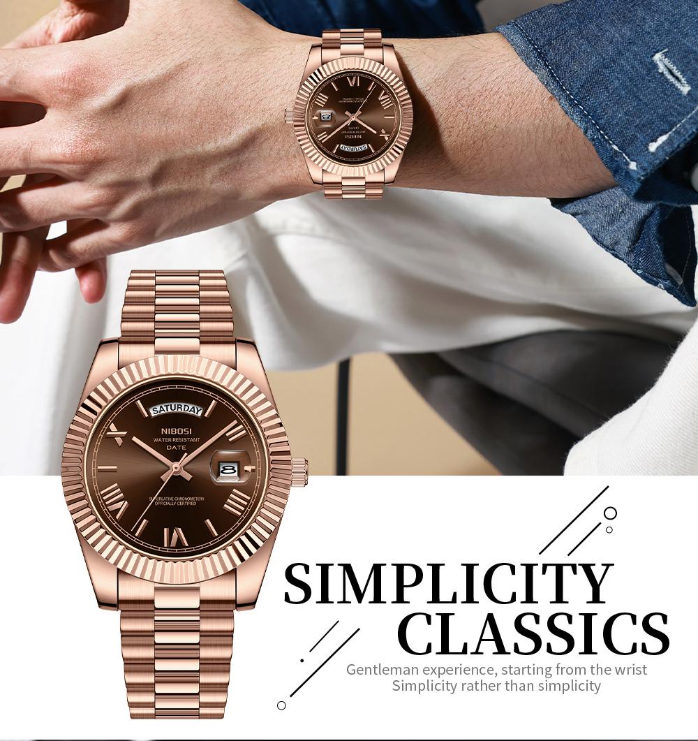 NIBOSI Men's Luxury Dress Watch 40mm rose gold Dial Stainless Steel Band Rotating Quartz Analog Waterproof Luminous Big Face Boss Wrist Watch NIBOSI Men's Luxury Dress Watch 40mm rose gold Dial Stainless Steel Band Rotating Quartz Analog Waterproof Luminous Big Face Boss Wrist Watch