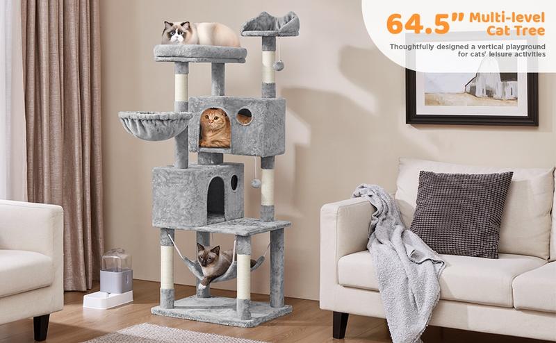 Yaheetech 64.5/73'' Cat Tree Large Cat Tower with Condos Platform Perch Hammock Scratching Posts Plush Cat House