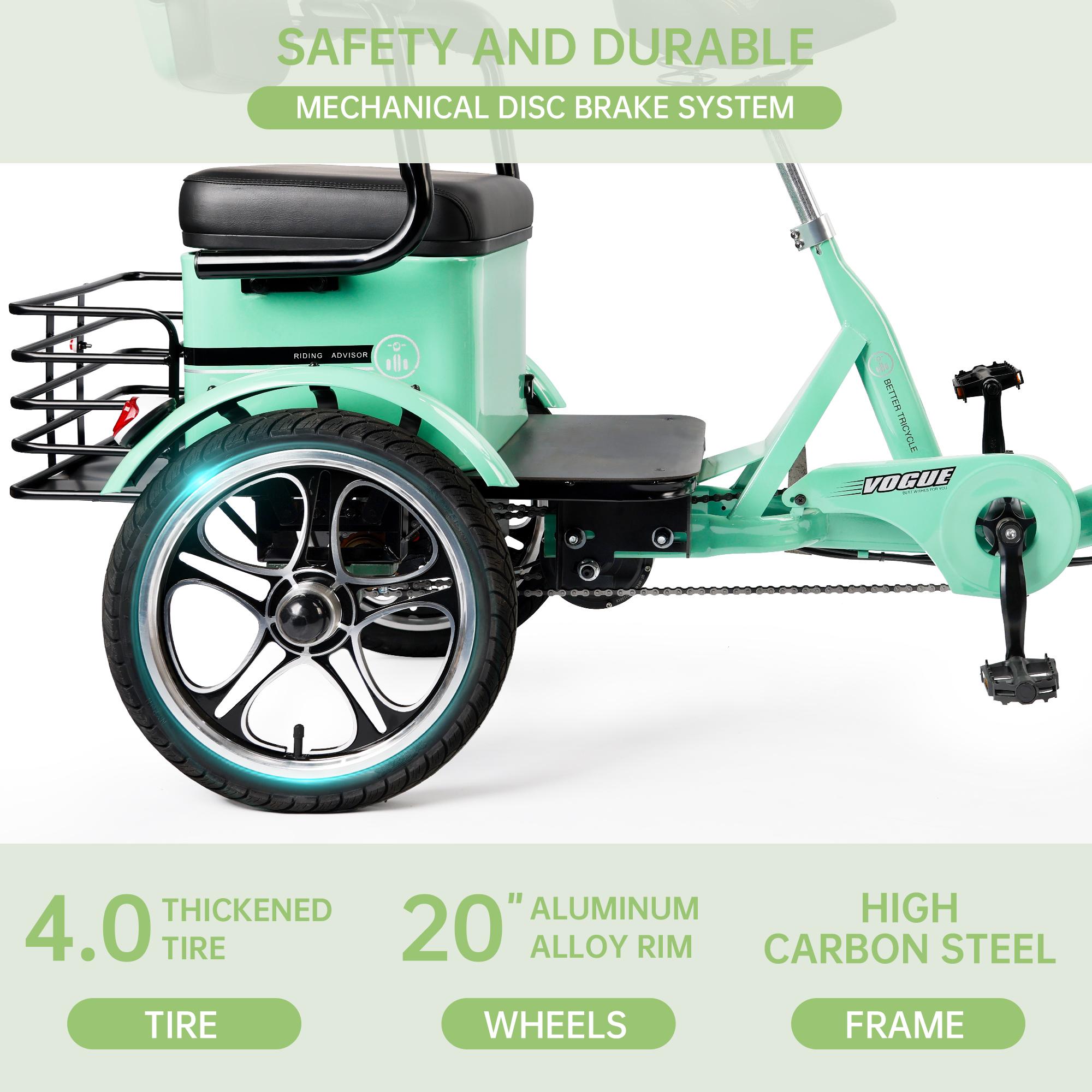‌Premium 400W Folding E-Trike Foldable Electric Tricycle with Rear Seat, 3 Wheel Ebike for Adults Olders, Speed ​​Adjustable/Pedal Assist