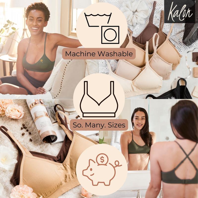 Kalon 4-Pack Women's Demi Bralettes with Adjustable Straps XXS-2XL Kalon 4-Pack Women's Demi Bralettes with Adjustable Straps XXS-2XL