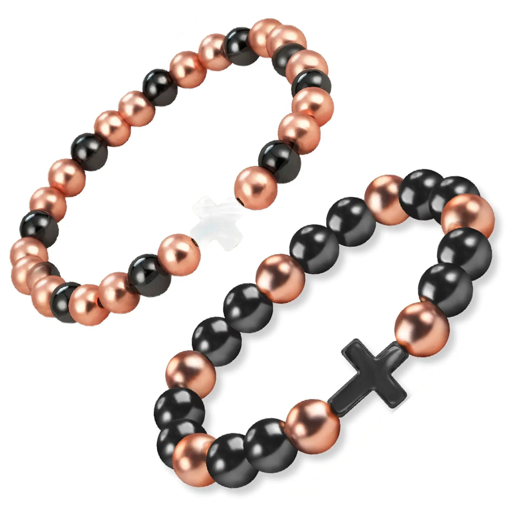 Feraco Pure Copper Magnetic Bead Bracelet for Men, Women | 8mm 99.99% Solid Copper, 3500 Gauss Magnetic Hematite Beads, Unisex Stretch Wristband, Gift-Ready Costume Jewelry