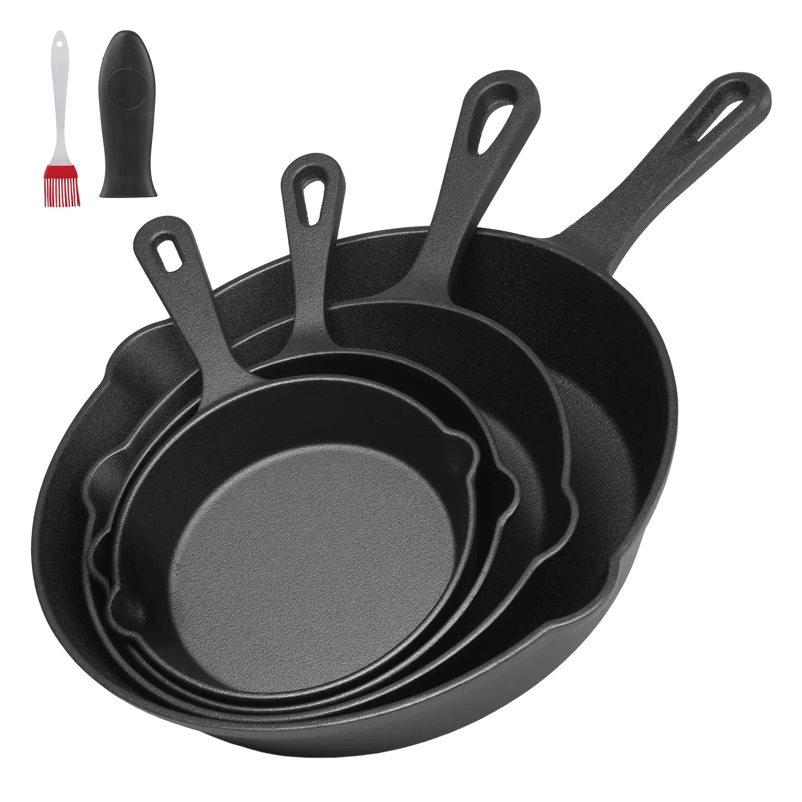 LOVEWE Multi-Size Cast Iron Frying Pan Set - 4/5-Piece Nonstick Cooking Tools with Ergo Handle, Heatproof Easy-Clean Anti-Adhesive Pans & Woks, Deep Skillets, Oven Safe, Induction Hob & Stove Compatible, Outdoor Use, Deep Skillet Pans & Woks