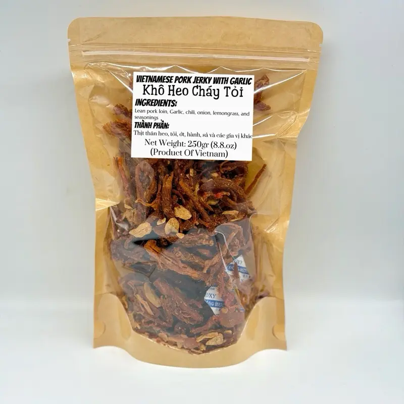 Vietnamese Pork Jerky With Garlic 8.8oz - Khô Heo Cháy Tỏi Việt Nam 250g