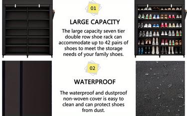 LINZINAR 6 Tier 24-36 Pair Shoe Rack Organizer Shelf Storage with Non-woven Fabric Cover Metal & Plastic Construction Dustproof Waterproof Easy Assembly for Closet