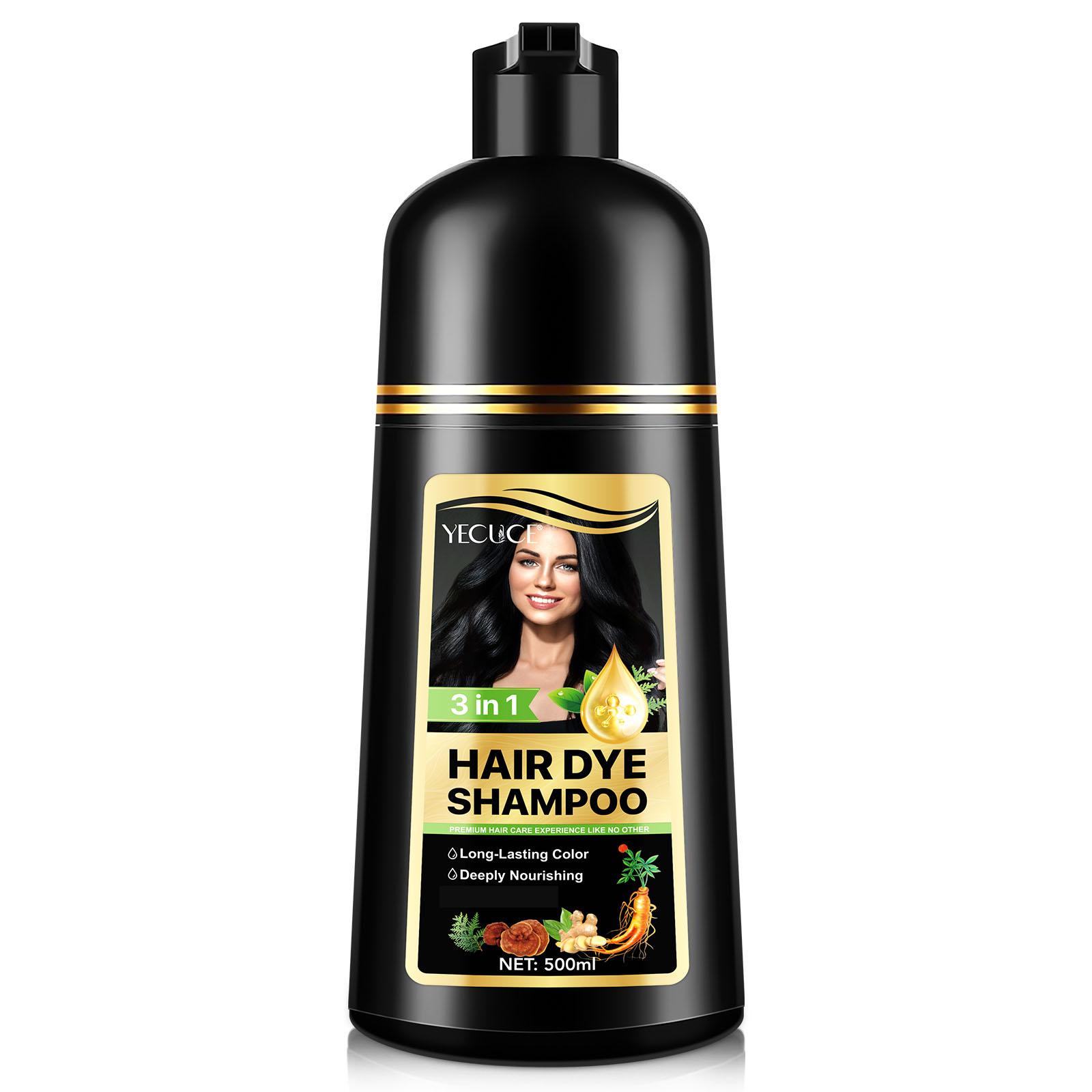 Yecuce Herbal Ingredients Hair Color Shampoo for Gray Hair Coverage - Black Hair Dye Shampoo 3 in 1 for Women Men 500ml Cleanser Conditioner Cleansing