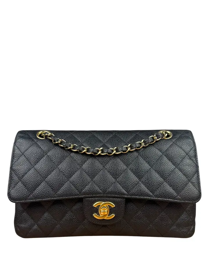 Pre-owned CHANEL Leather Chain Shoulder bags Black Caviar Quilted Double Leather Flap Bag 2012