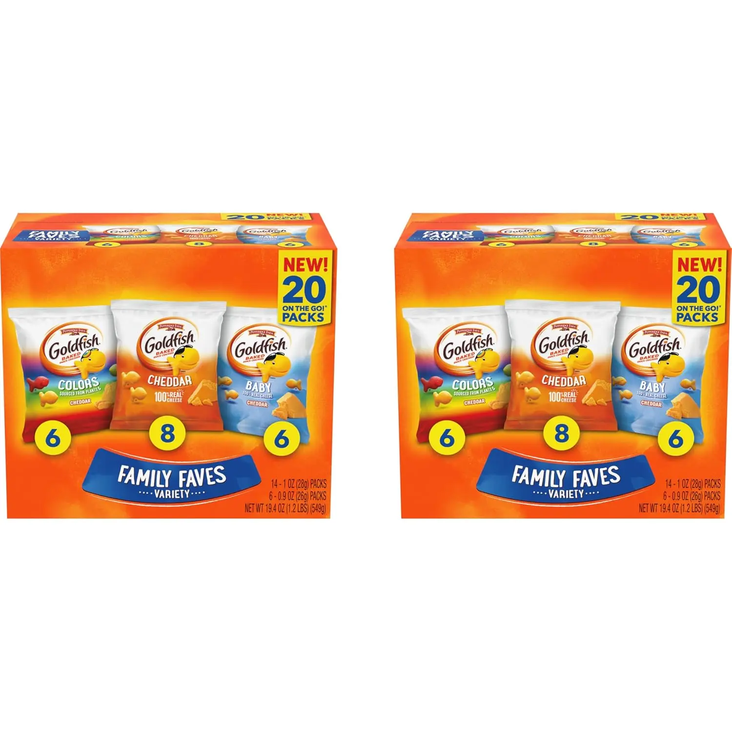 Goldfish Cheddar Cheese Crackers, Baked Snack Crackers, 1 oz On-the-Go Snack Packs, 20 Count Box