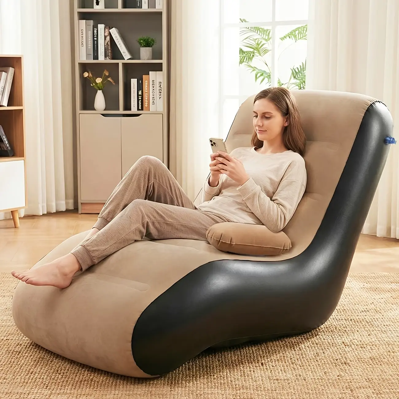 S-Shaped Portable PVC Lounger with Air Pump - Beach Chair, Outdoor Patio Sofa Bed, Indoor/Outdoor Air Cushion Chair, Travel Camping Furniture, Mother’s Day Gift, Independence Day, Adults, Father's Day