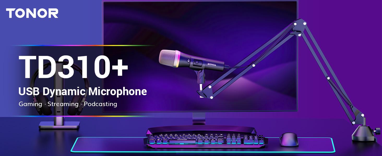 TONOR TD310/TD310+ USB/Type C Dynamic Microphone with Quick Mute Function, RGB Lighting, and Compatible with Phone, PC, PS4/PS5, and Studio Recording