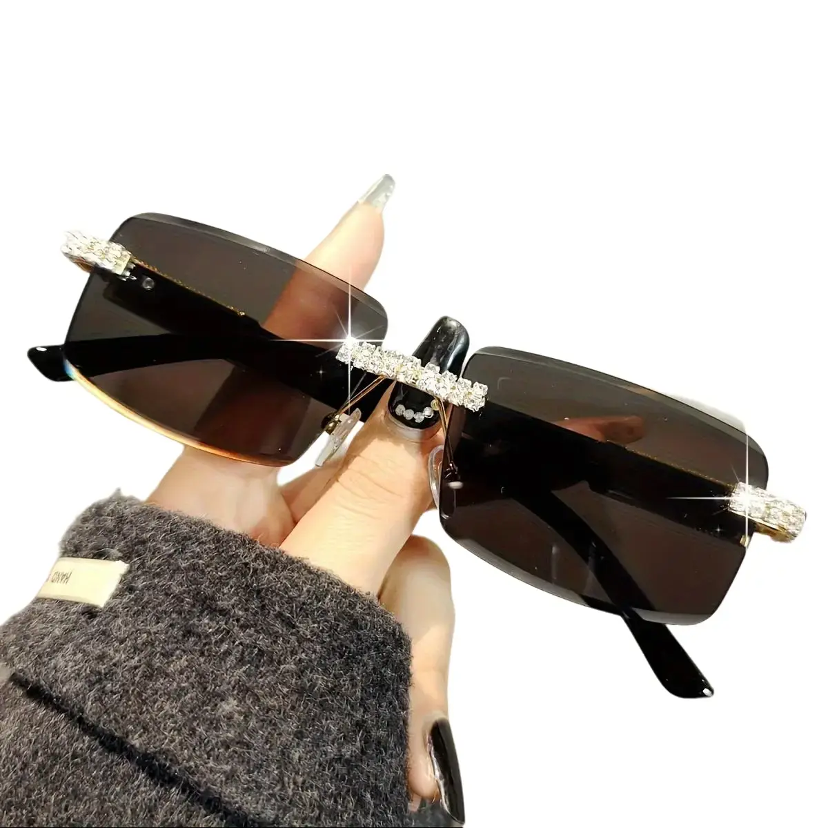 Frameless Rectangular Rimless Sunglasses - Lightweight Durable TAC Anti-Glare Lenses, Unisex Decorative Eyewear, Driving Essential Gift for Female Friends