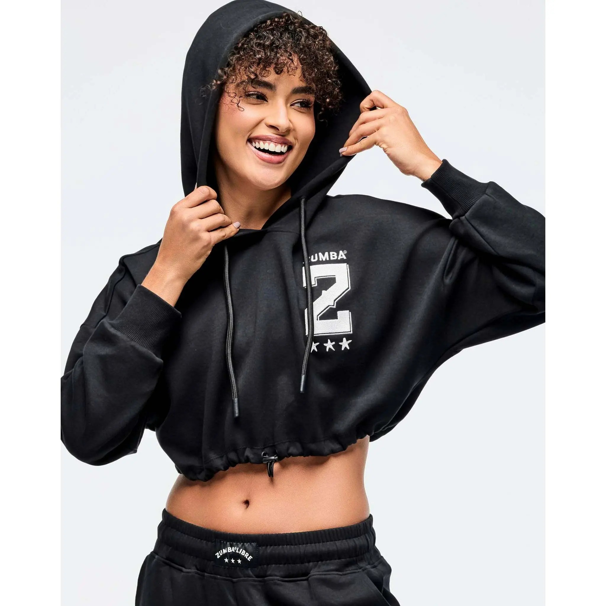 Zumba Libre Ultra Crop Pullover Hoodie - Oversized Embroidered Long-Sleeve Knit Sweatshirt, Adjustable Fit Top for Casual Kitchen Meal Prep