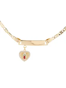 women gifts Beautiful new ID style bracelet with Virgin Mary charm, fully customizable, 7.5 inches long, in gold plating. PLEASE WRITE THE NAME IN A NOTE OR MESSAGE.