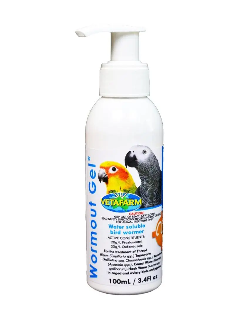 Vetafarm Worm-Out Wormer Gel - Parasite Control for Pigeons & Aviary Birds, Water-Soluble Bird Healthcare Treatment for Cough & Cold, 100ml, 100g, 250ml Supplies