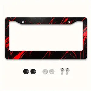 1pc Large 12x6inch Heavy Metal License Plate Frame with Red and Black Gothic Red Crack Design- Suitable for American and International License Plate Frames, Comes with Screws, Easy Installation, Compatible with American/Foreign Vehicles