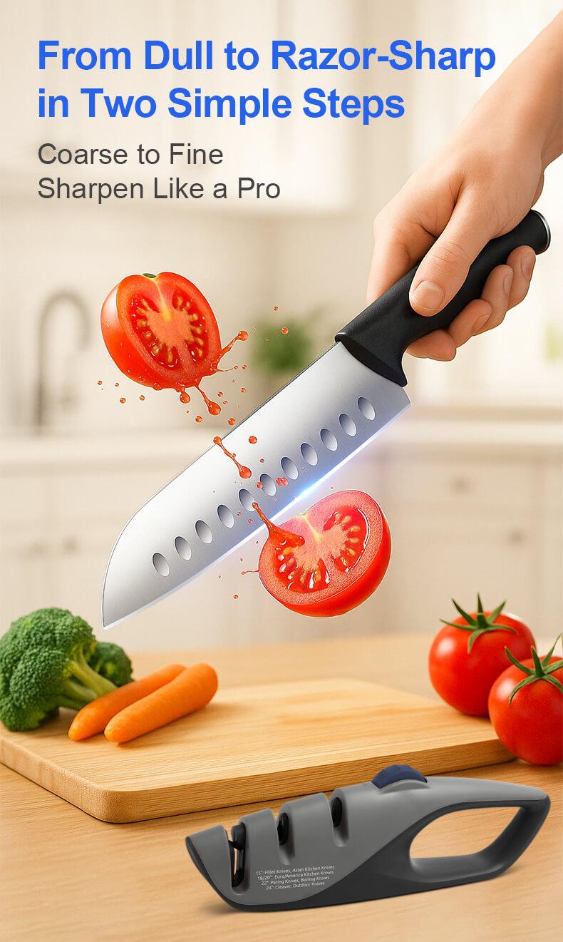 Vectroniva Adjustable Kitchen Knife Sharpener – Manual Blade Sharpener for Kitchen Knives & Pocket Knives, Dual-Stage Sharpening Stone Alternative | Kitchen Tools & Gadgets (Afilador de Cuchillos)