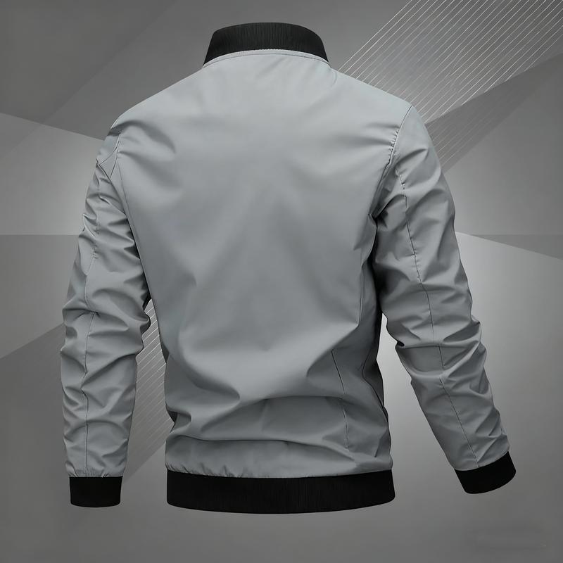 Men's Embroidered Baseball Jacket - Black Casual Sports Coat with Zipper Closure, Polyester Fiber Lining, Regular Fit for Spring/Fall, Outerwear for Spring Style | Fashionable Embroidery | Elegant Texture,fall outfits, business casual outfits