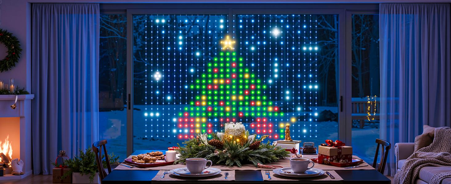 Smart Curtain Lights with DIY GIF, 400 RGBIC LEDs 6.6x6.6ft Color Changing Holiday Wall Lightss with APP, IP65 Waterproof Christmas String Fairy Lightss for Indoor Outdoor Bedroom Window Smart Curtain Lights with DIY GIF, 400 RGBIC LEDs 6.6x6.6ft Color Changing Holiday Wall Lightss with APP, IP65 Waterproof Christmas String Fairy Lightss for Indoor Outdoor Bedroom Window