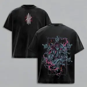 Akaza Infinity Castle T-Shirt – Demon Slayer Kimetsu no Yaiba Vintage Washed Oversized Heavy Cotton Unisex Tee Retro Anime Manga Streetwear Graphic Top Anime Merch Gift for Fans