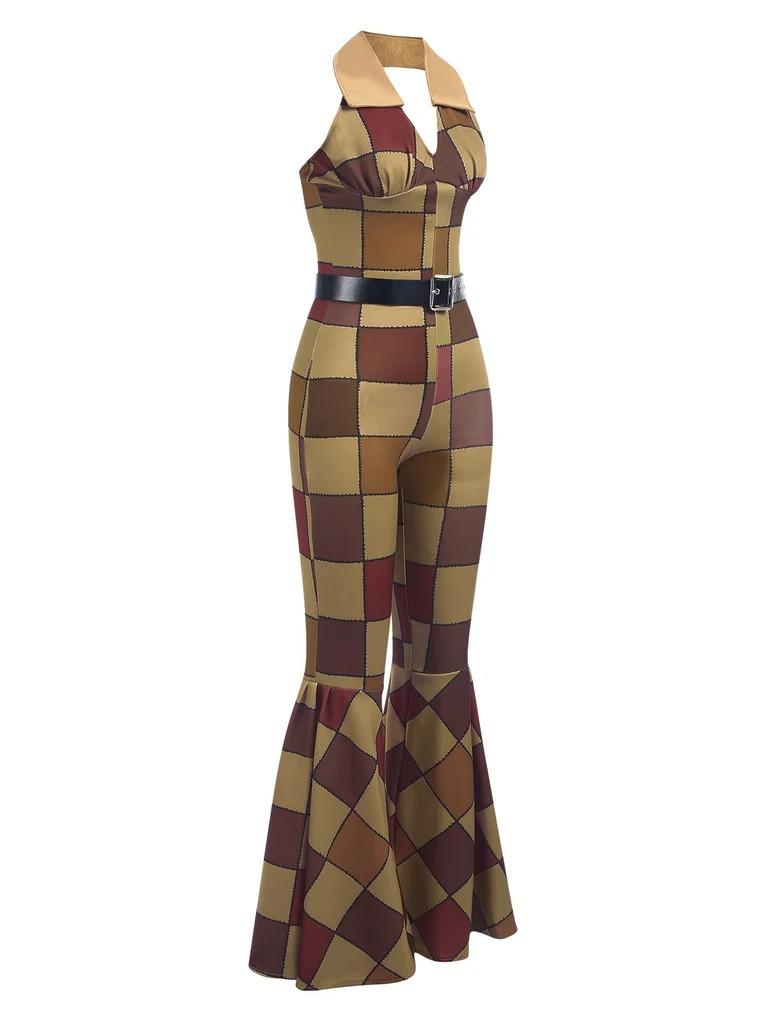 1970S GEOMETRIC PATTERN PATCHWORK HALTER JUMPSUIT Womenswear Overalls