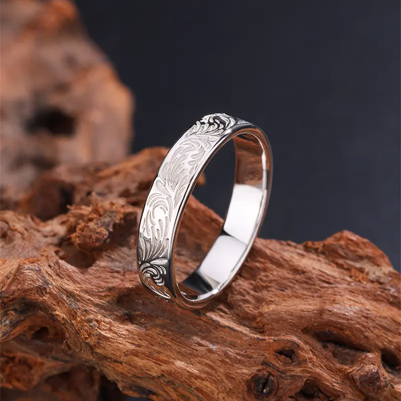 925 Sterling Silver Men's Ring with Chrysanthemum Texture, Elegant Stackable Band for Daily Wear, Versatile Men's Accessories & Thoughtful Gift, Elegant Everyday Ring, Birthday, Rings