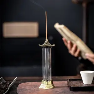 Oriental Strength Blessing Incense Burner Ornament Wenchang Tower Feng Shui Decor with Transparent Crystal and Stable Copper Seat for Success and Fame