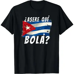 Humorous Cuban Flag and Miami Saying T Shirt Featuring Spanish Greeting