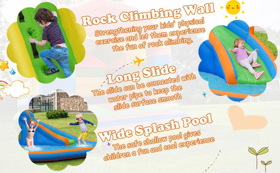 Costzon - Inflatable Water Slide With Air Blower, Inflatable Mighty Bounce House Jumper, Mega Water Park Bouncy Castle Combo for Kids Boys Girls Outdoor Backyard  Summer Gifts