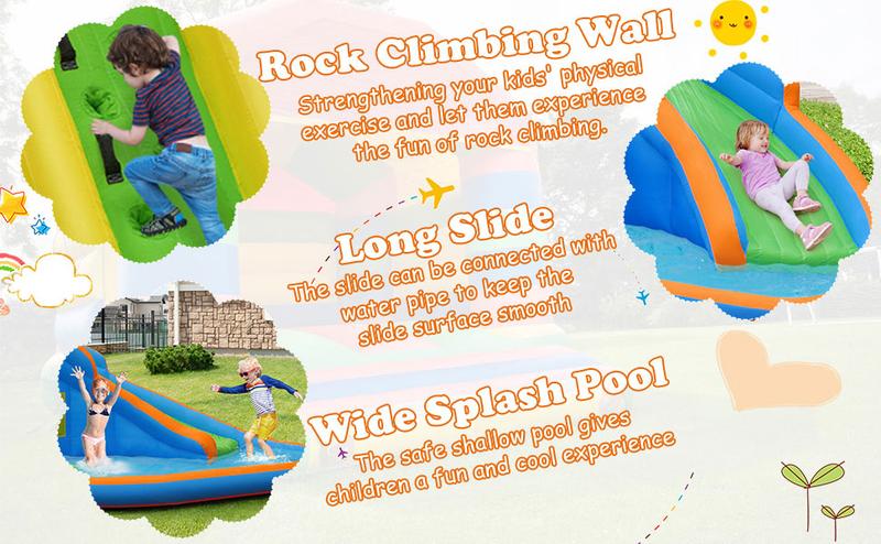 Costzon - Inflatable Water Slide With Air Blower, Inflatable Mighty Bounce House Jumper, Mega Water Park Bouncy Castle Combo for Kids Boys Girls Outdoor Backyard  Summer Gifts