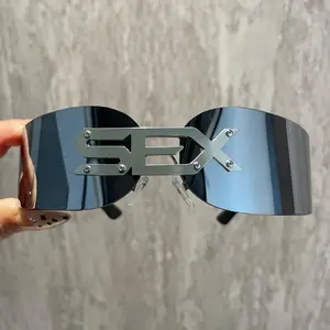 New cyberpunk glasses with a frameless metal letter design—windproof and eye-protecting, an attention-grabbing street-style music festival accessory