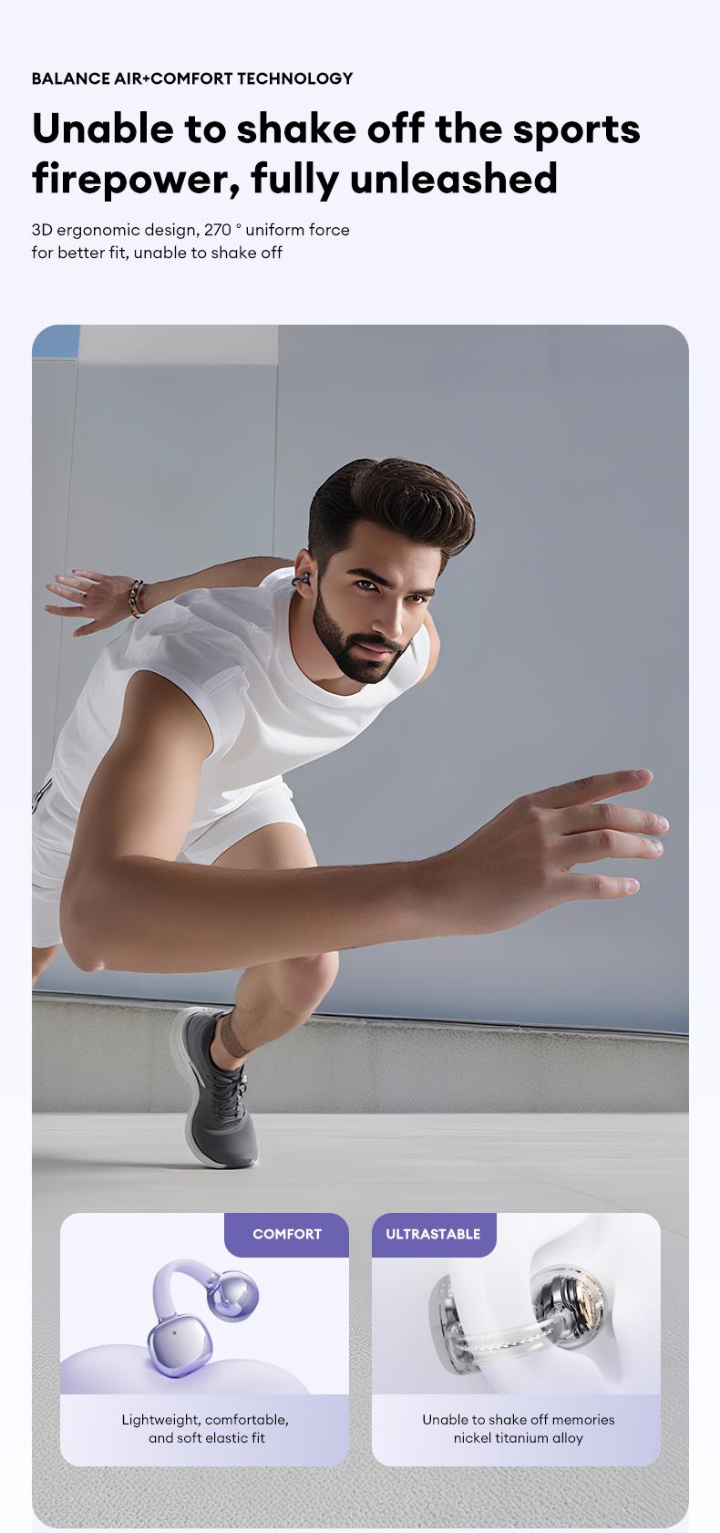 HYUNDAI Clipbuds 7 Clip-on Design Wireless Headphones, Powerful Sound Effects for Music, Dustproof & Waterproof Sports Earbuds for Running, Workout, Audio