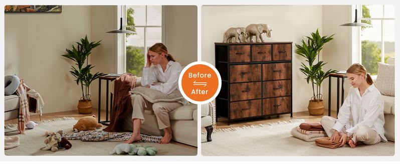 【New Color】Cupboards Cabinets Dresser - with 9 Drawers, Bedroom  Organizer, Steel Frame and Wood Top for Bedroom, Closet, Entryway