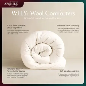 APSMILE Climaloft Hybrid Wool Comforter 100% Organic Cotton, Hypoallergenic Comforter Insert with Tabs, Temperature Regulating All-Season Bedding