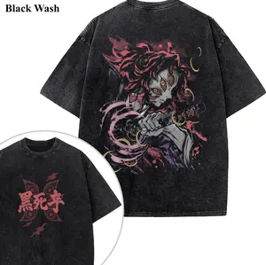 Kokushibo Vintage Wash Tee, Demon Slayer T-shirt 2-Sided, Anime Graphic Tees, Unisex Shirt, Anime Gift For Fan, Gym Workout Shirt, Menswear Womenswear Crew Neck Oversize Fit Heavy Cotton