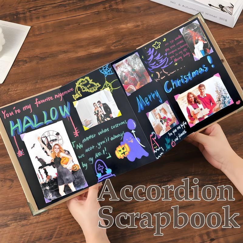 99+ Inch Accordion Foldable Scrapbook Album - Preserves Memories, for Weddings, Travel, Lovers, Friends, Graduation, Anniversary, Family | DIY Craft Kit with Markers, Stickers, Dot Glue & Gift Bag