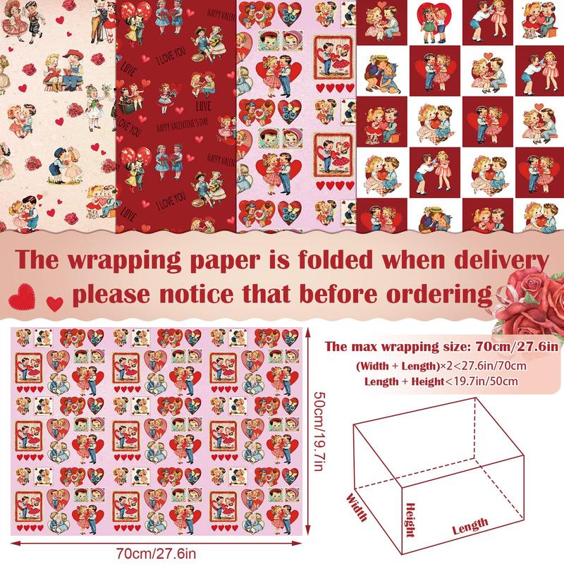 12 Pcs Valentine Gift Wrapping Paper 20 × 28 Inches Not Roll Vintage Funny Animal Gift Wrap Folded Flat with Cute Puppy Love Heart Patterns for DIY Crafts Galentine's Day Birthday Holiday Xmas Party Celebration Supplies