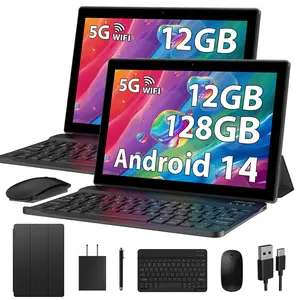 New 10 inch Android 14 Tablet PC with Bluetooth keyboard, Mouse, Case, Stylus, Fast Charger, 12GB+128GB/1TB Expand, 2.0 GHz Octa-Core Gaming Tablets, 8000mAh, Tablet Bundle with 1280x800 IPS HD Touchscreen,WiFi 5G/Dual Camera/BT 5.0/OTG