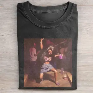 Funny Doll Girl Party Aesthetic T Shirt, Trendy Meme Graphic Tee, Vintage Style Party Doll Illustration Top, Retro Humorous Clubbing Fan Gift Apparel