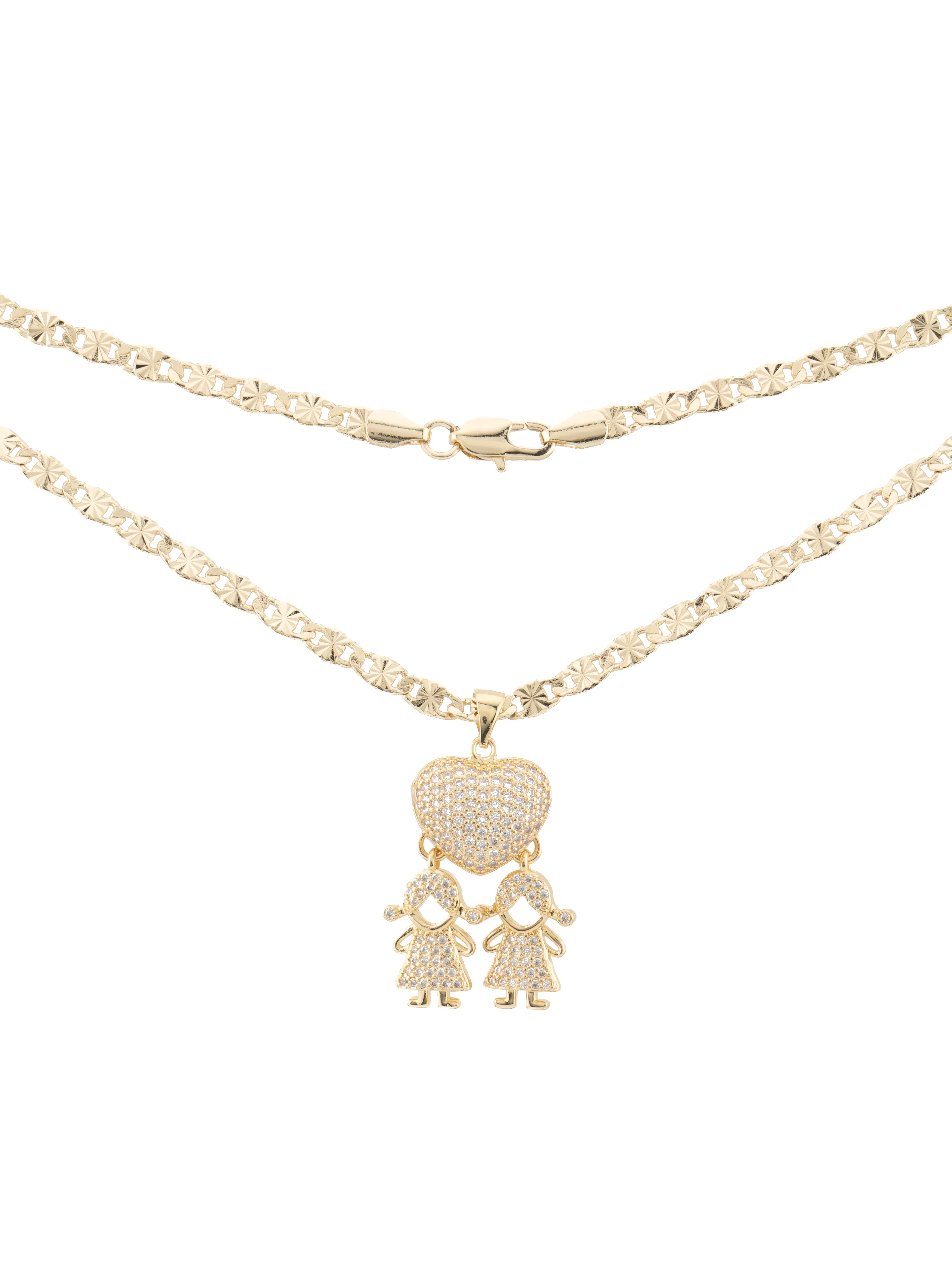 Pendant with TWO GIRLS figures in gold plating, includes an 18-inch or 24-inch chain. Gifts for Mom. Valentine's Day. necklace women
