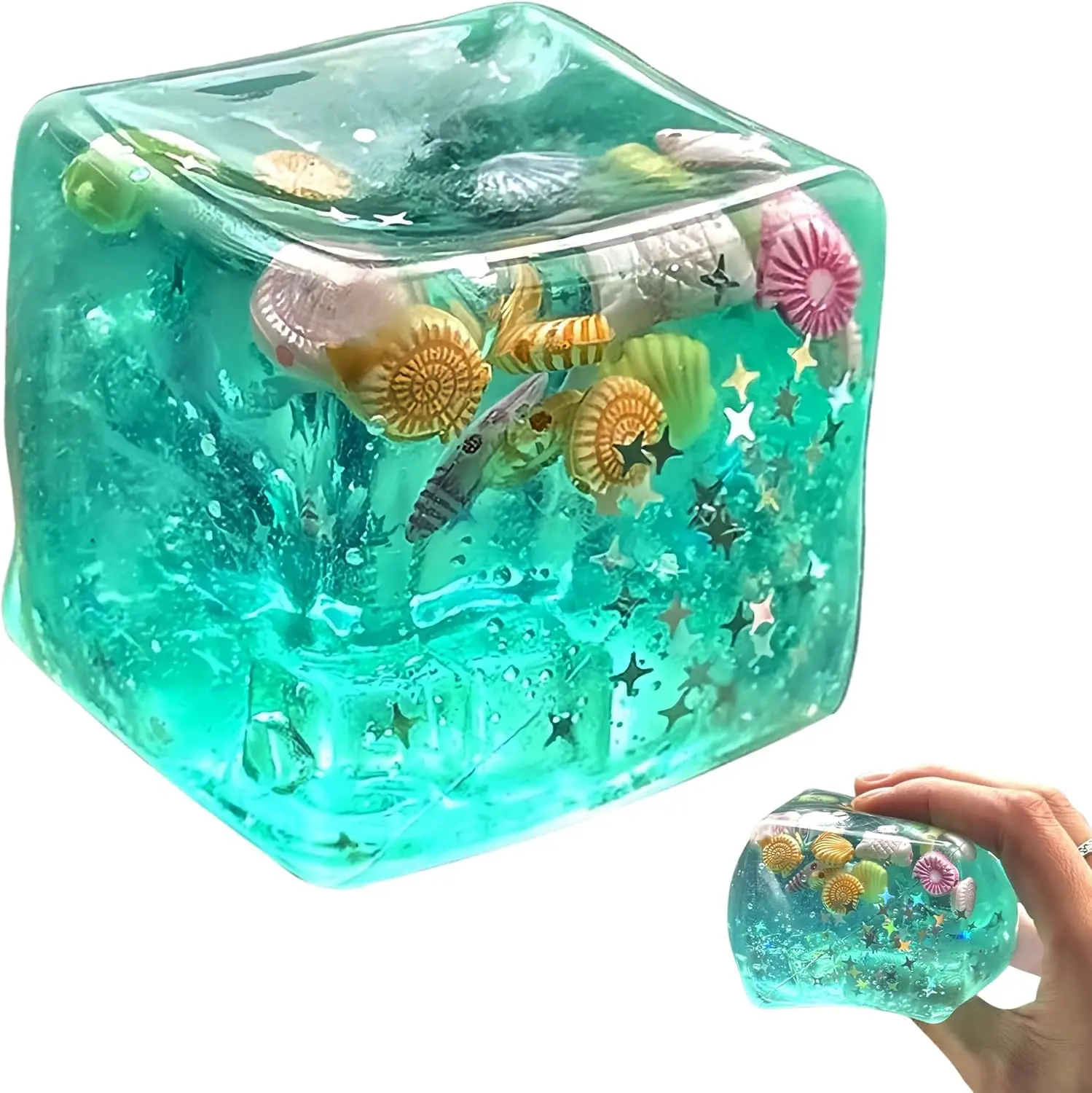 Ice Cube Cube Fidget Toys - Sensory Toys for Kids with Real Sea Shells, Squishy Fidget Toy for Kids & Adults | Non-Toxic Squeeze Ball for Anxiety, Focus & Calm for School, Office，Summervibes Gift for Kids&Anime Fans,#SummerWins #DealsForYouDays
