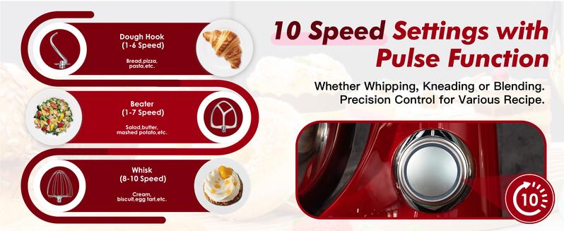 Kitchen in the box Stand Mixer, 6.5QT 10-Speed Tilt-Head Electric Stand Mixer, 3-In-1 Kitchen Mixer with Bowl, Dough Hook, Whisk and Beater, Food Mixer for Baking, Cake and Most Home Cooks