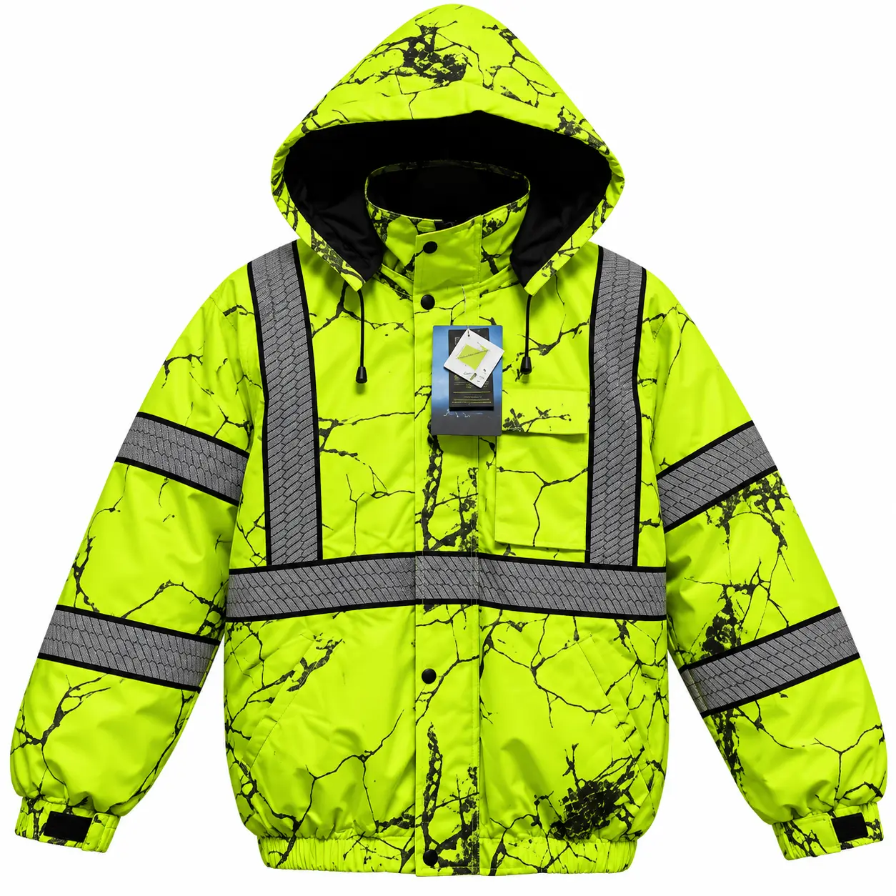 Men's High Visibility Reflective Insulated Waterproof Winter Bomber Jacket - Coats, Menswear waterproof safety Outdoor Zipper