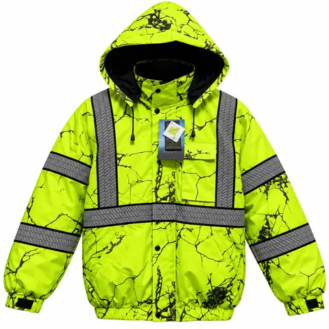 Men's High Visibility Reflective Insulated Waterproof Winter Bomber Jacket - Coats, Menswear waterproof safety Outdoor Zipper