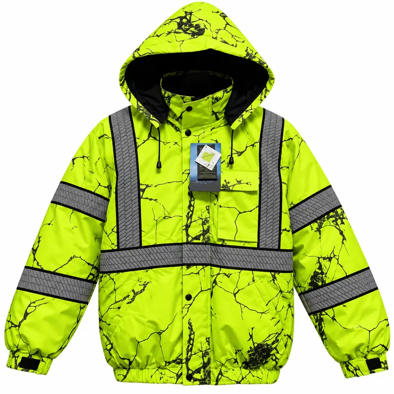 Men's High Visibility Reflective Insulated Waterproof Winter Bomber Jacket - Coats, Menswear waterproof safety Outdoor Zipper