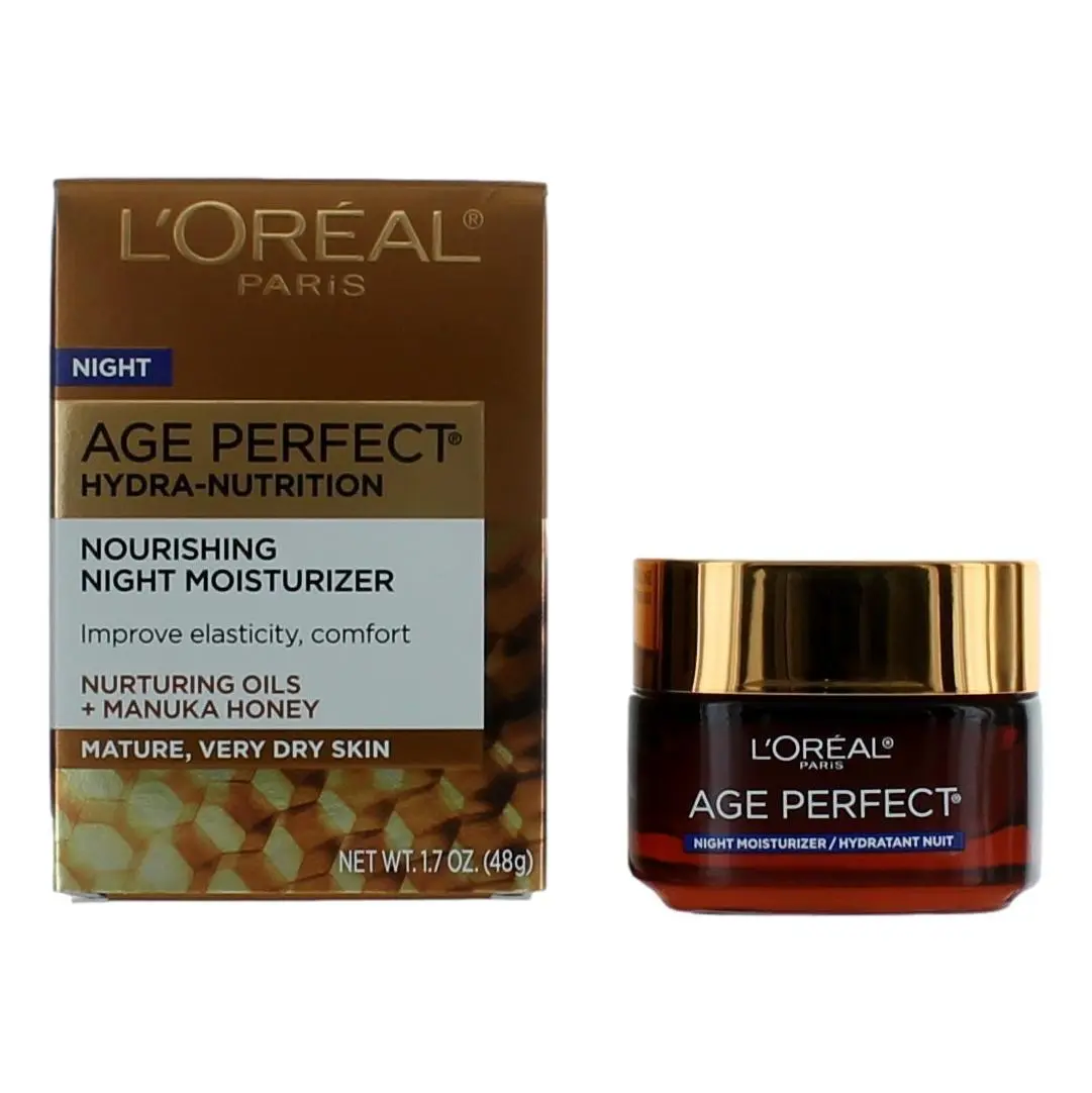 L'Oreal Age Perfect Hydra-Nutrition Honey & Manuka Honey Night Cream - 1.7 oz Nourishing Moisturizer for Dry, Mature, Very Dry Skin