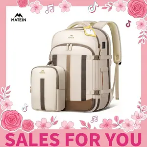 MATEIN Women's 18x14x8 Inch Carry-On Compliant Backpack for Frontier, Water-Resistant Travel Bag with Luggage Strap and Rain Cover, Fits 17.3 Inch Notebook, Lightweight TSA-Approved Underseat Handbag, Set of 2