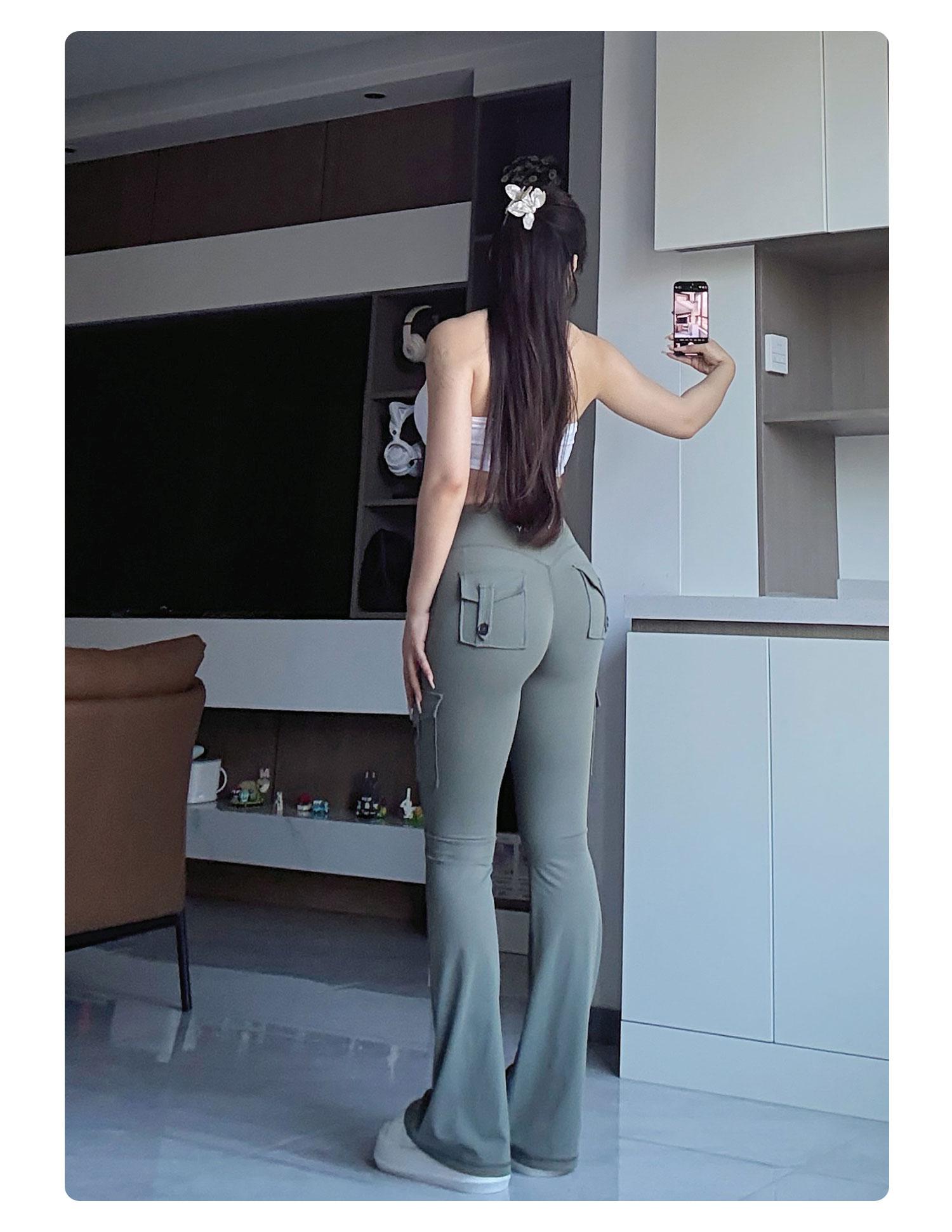 YEOREO CoreFlex High Waist Tummy Control Flare Leggings with Pockets Seamless Scrunch Butt-Lift Cargo Yoga Gym Pants